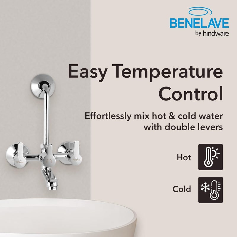 hindware Benelave by Hindware Volga Brass Wall Mixer for Bathroom with Stainless Steel LBend Provision for Overhead Shower Chrome Finish 7Year Manufacturer Warranty - Image 3