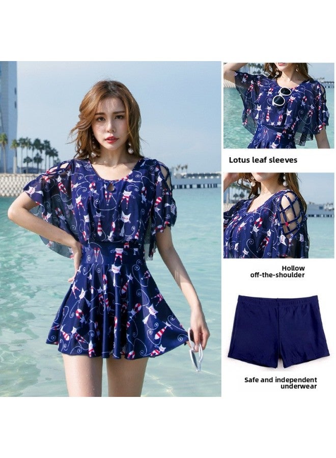 Loquat Parent-child Swimsuit Mother And Daughter Split Fashion Meat-covering Children's Swimsuit Girl Princess Dress Girl Hot Spring Swimsuit-Color:Children's Purplish Blue + Five-piece Set- - Image 5