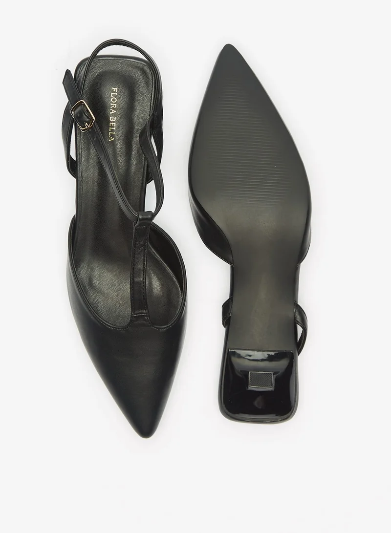 فلورا بيلا من شو إكسبرس Womens Solid Sandals with Kitten Heels and T Strap Buckle Closure
