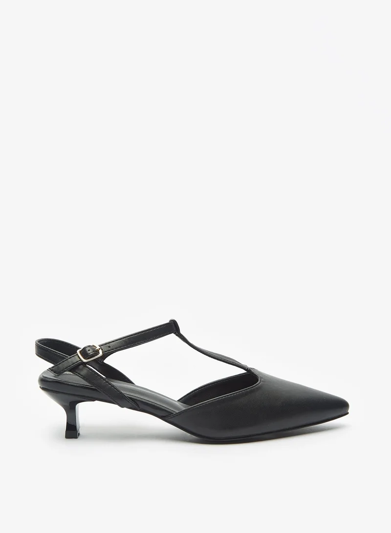 فلورا بيلا من شو إكسبرس Womens Solid Sandals with Kitten Heels and T Strap Buckle Closure