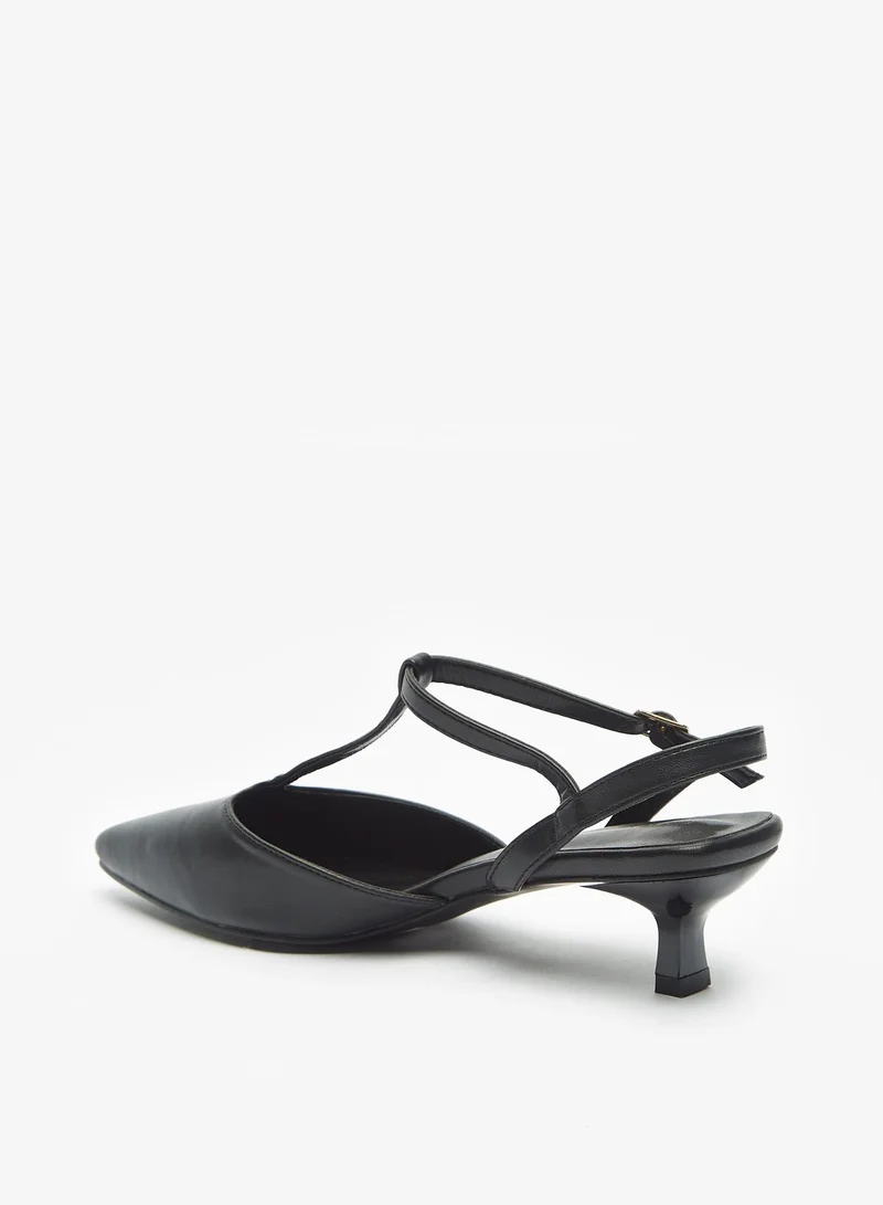 فلورا بيلا من شو إكسبرس Womens Solid Sandals with Kitten Heels and T Strap Buckle Closure