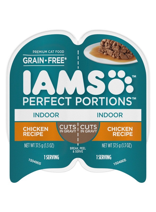 IAMS PERFECT PORTIONS Indoor Adult Grain Free* Wet Cat Food Cuts in Gravy, Chicken Recipe, (24) 2.6 oz. Easy Peel Twin-Pack Trays - Image 1
