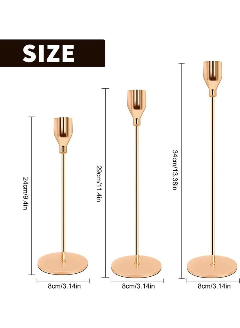 3 PCS Gold Wrought Iron Candlestick Holders - Taper Candle Holders for Wedding Decorations, Table Centerpiece - Image 2
