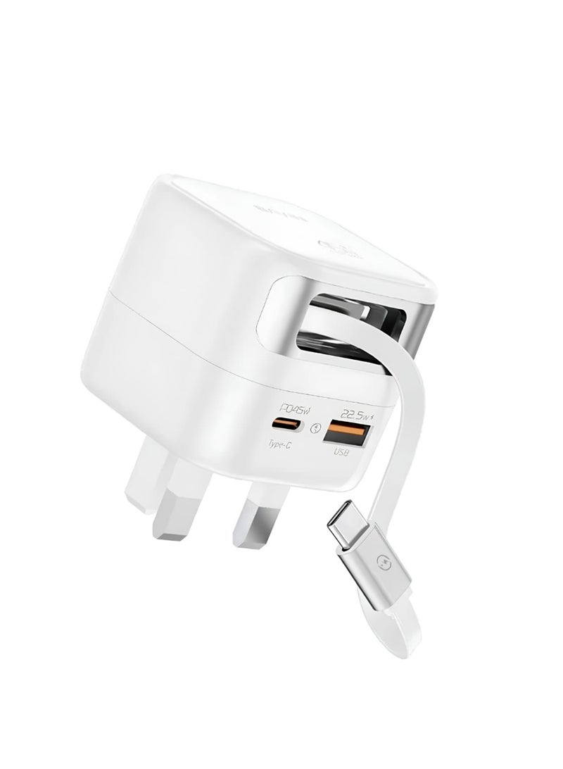 Bavin 45W QC 3.0 Portable Fast Charging Adapter with 70cm Retractable Cable for Laptops/Phones - Image 1