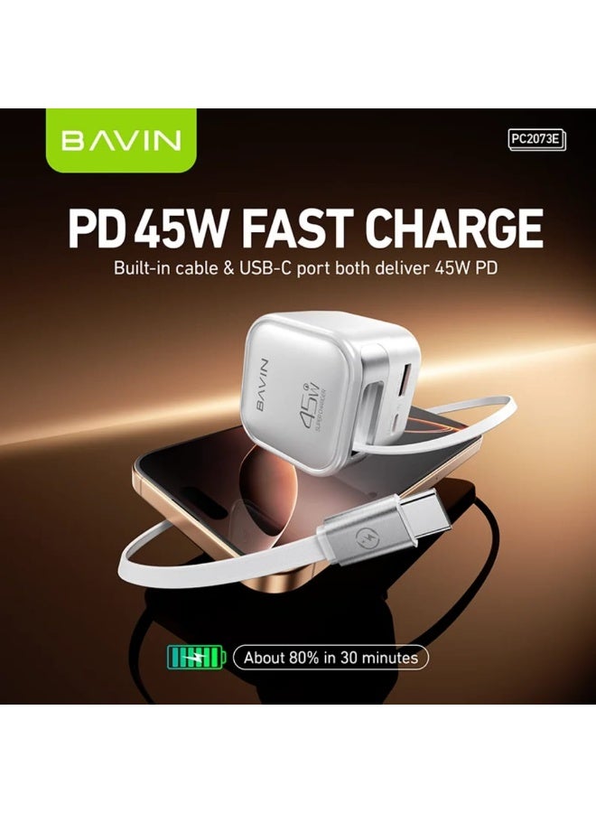 Bavin 45W QC 3.0 Portable Fast Charging Adapter with 70cm Retractable Cable for Laptops/Phones - Image 3