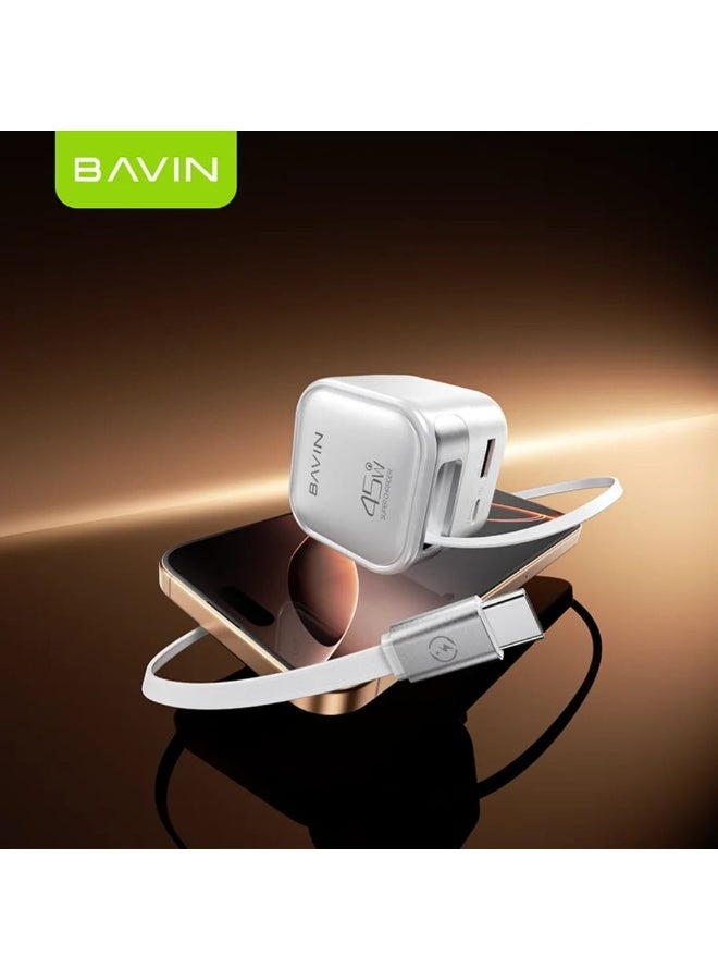 Bavin 45W QC 3.0 Portable Fast Charging Adapter with 70cm Retractable Cable for Laptops/Phones - Image 4