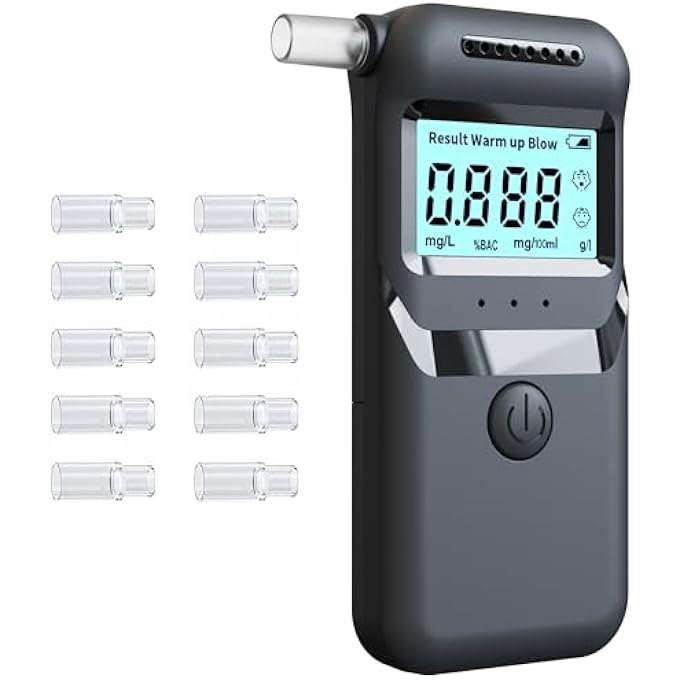 rayihni High Accuracy Alcohol Breathalyzer Tester UK - Portable Digital Breathalyser with LCD Display and 10 Mouthpieces - Compact, Easy-to-Use Alcohol Tester - Image 2