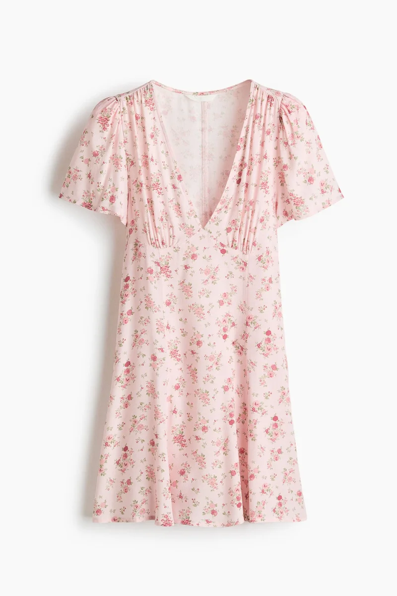 Flared-skirt viscose dress