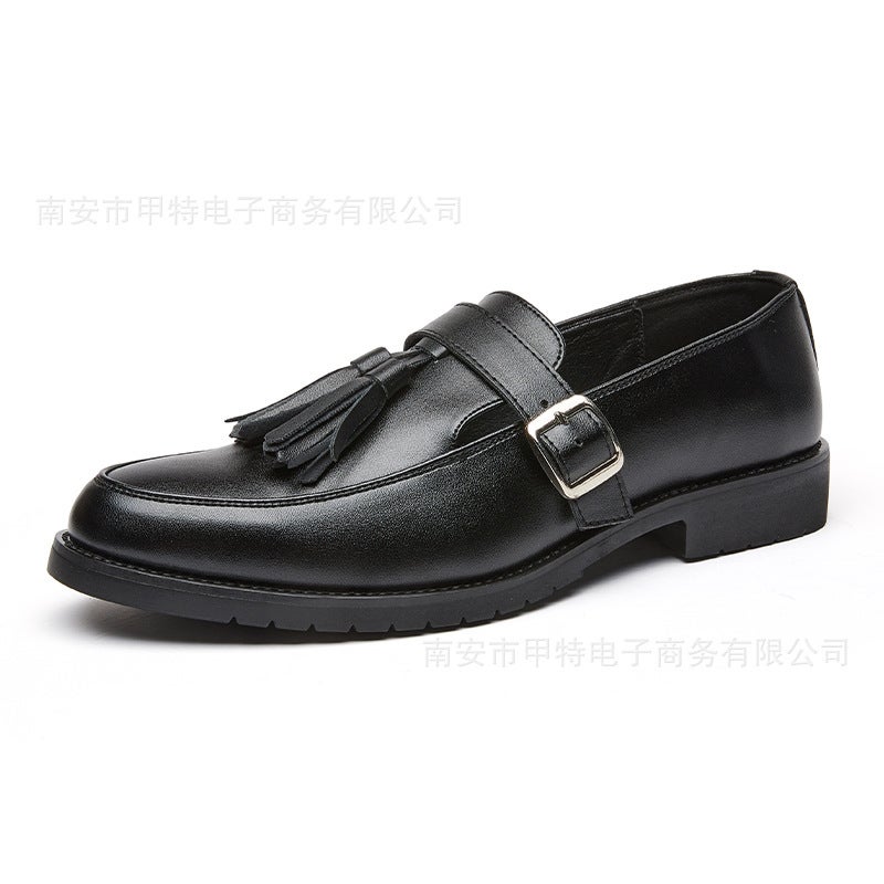 Men'S Large Size Buckle Tassel Pointed Leather Shoes British Style Formal Business Casual Shoes Versatile Trendy Men'S Shoes - Image 1