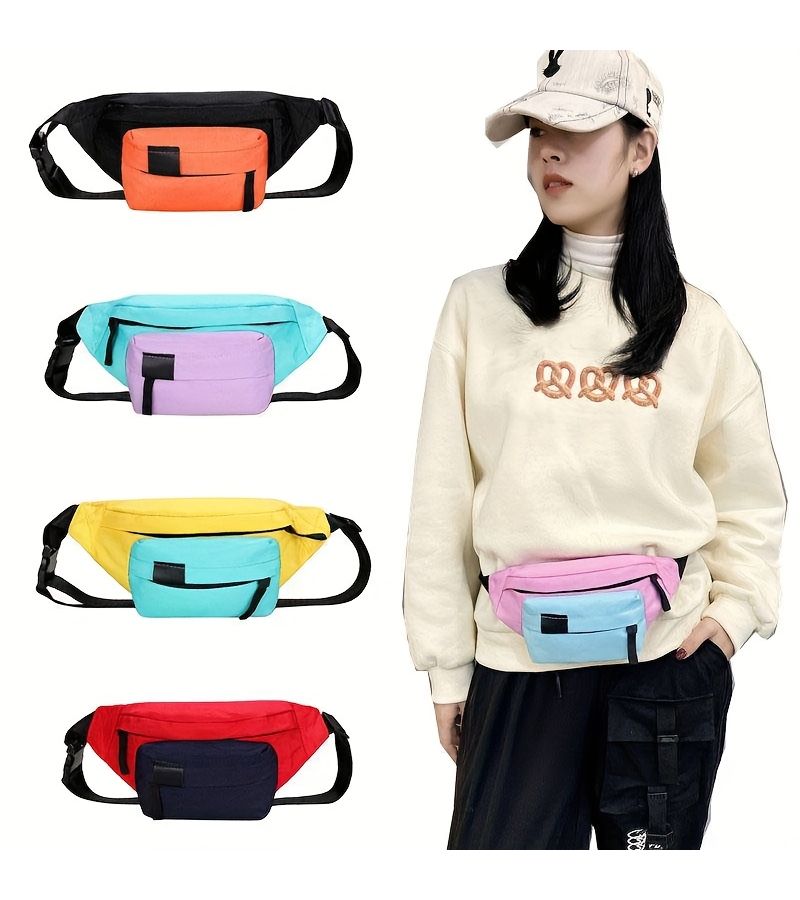 Women Red Blue Nylon Zipper Belt Bag For Women Cute Macaron Design With Phone Keys Cash Pocket Hands Free Wallet Power Bank Carrier For Walking Travel Hiking Outdoor Activities - Image 1