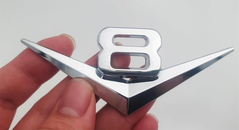 OAN 3D Metal V8 Engine Displacement Logo Racing Decoration Luggage Trunk Tailgate Bumper Badge Sticker Decoration Accessories (V8 Silver) - Image 2