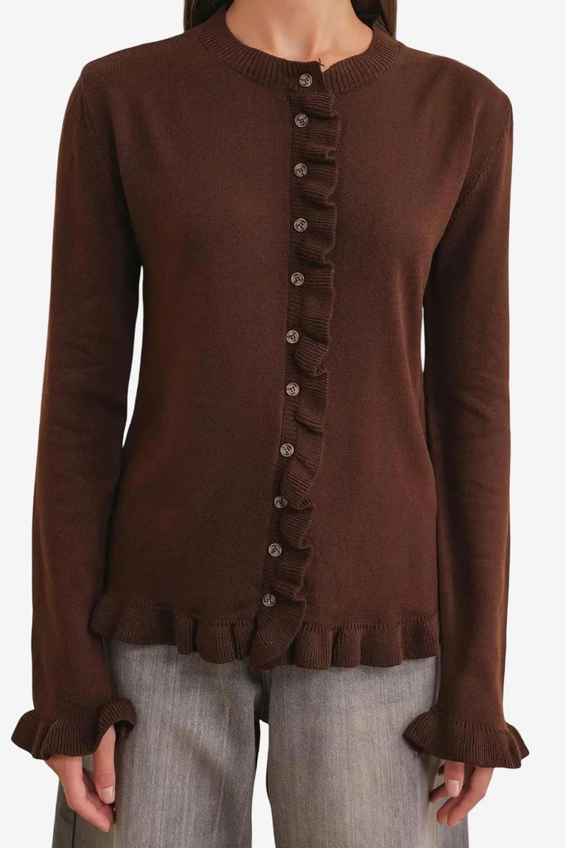 Mixray MIXRAY Frilly Ribbed Knit Cardigan