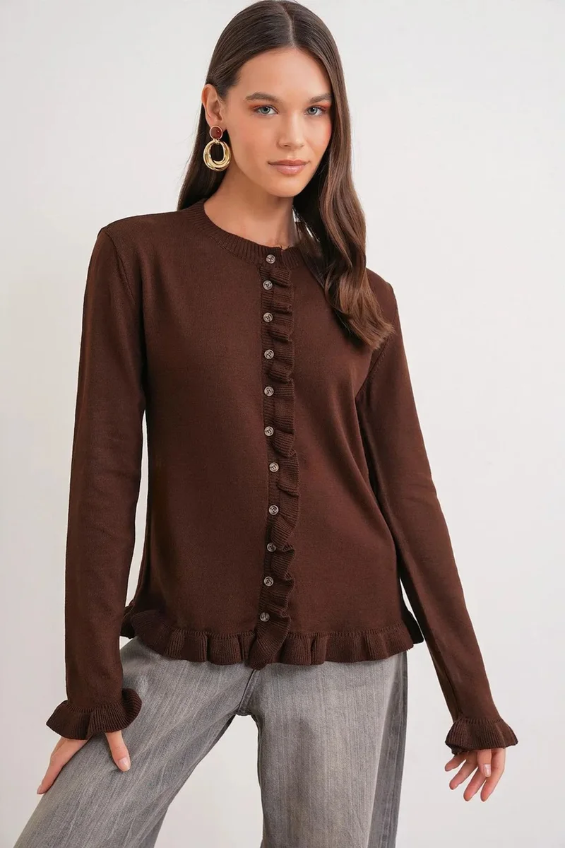 Mixray MIXRAY Frilly Ribbed Knit Cardigan