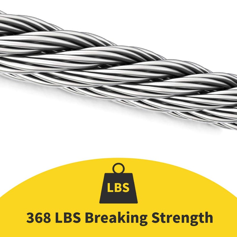 Monkemon Wire Rope, 1/16 Wire Rope, 304 Stainless Steel Cable, Aircraft Cable, Steel Wire, 328FT with 150Pcs Crimping Sleeves, Clothes Line Wires, Trellis Wire, 7x7 368lbs Breaking Strength - Image 3