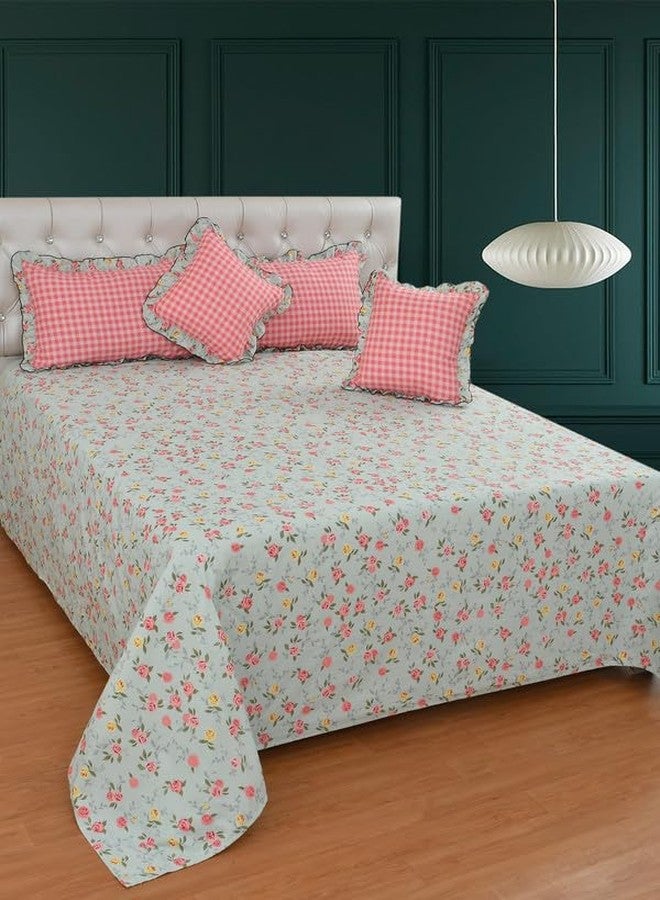 BREVARD Glace Cotton 210 TC 5 Pcs Bedding Set | Double Bed Queen Size Bedsheet with 2 Frill Pillow Covers with 2 Filled Cushions with Frill - 90x100 Inches (Multicolor) - Image 2