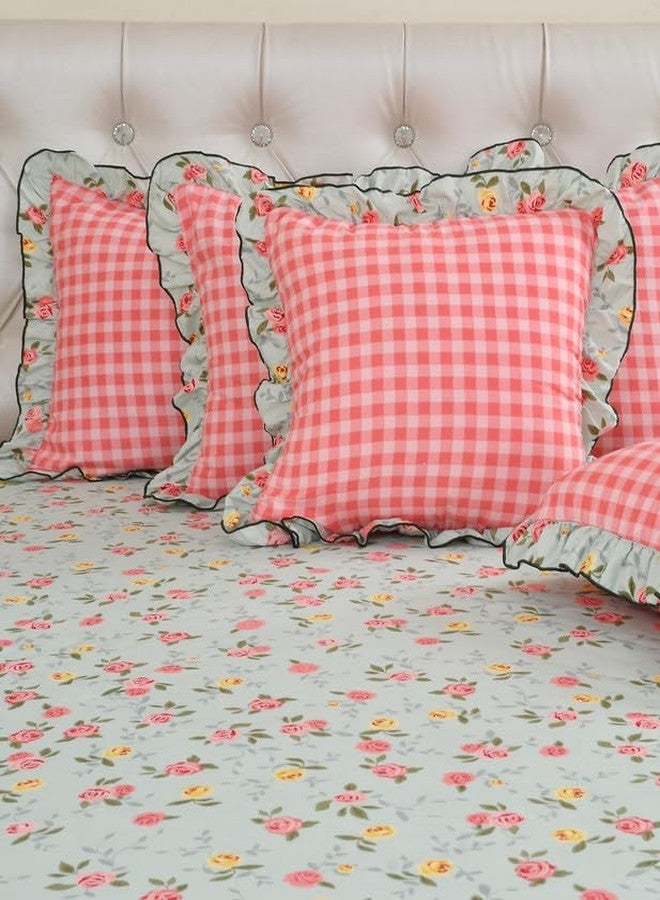BREVARD Glace Cotton 210 TC 5 Pcs Bedding Set | Double Bed Queen Size Bedsheet with 2 Frill Pillow Covers with 2 Filled Cushions with Frill - 90x100 Inches (Multicolor) - Image 3