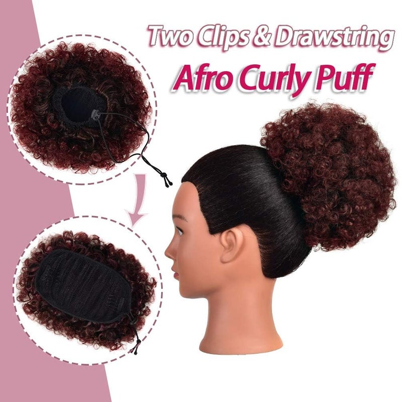 Rosmile Afro Puff Drawstring Ponytail Extension for Black Women - Premium Ombre Red #1T99J 80 Gram Short Synthetic Clip On Kinky Curly Bun for Natural Hair - Image 4