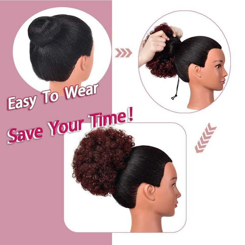 Rosmile Afro Puff Drawstring Ponytail Extension for Black Women - Premium Ombre Red #1T99J 80 Gram Short Synthetic Clip On Kinky Curly Bun for Natural Hair - Image 3
