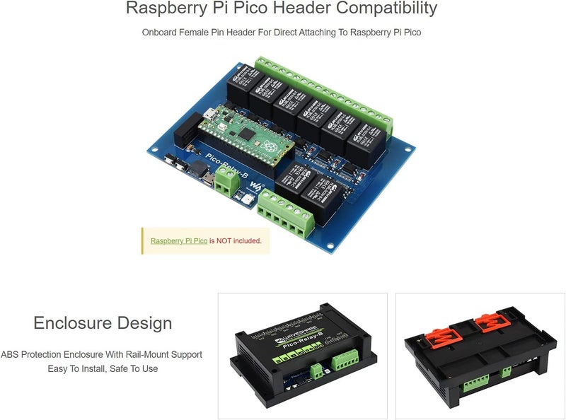 Waveshare Industrial 8-Channel Relay Module for Raspberry Pi Pico Power Supply Isolation Photocoupler Isolation - Image 4