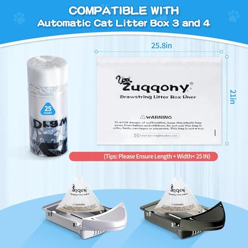 Zuqqony Litter Box Liners 100 Count - Compatible with Litter Robot 4 & 3, Leak-Proof Drawstring Waste Bags, Pre-Separated Clear Design (25.8" x 21"), Odor Control - Image 2