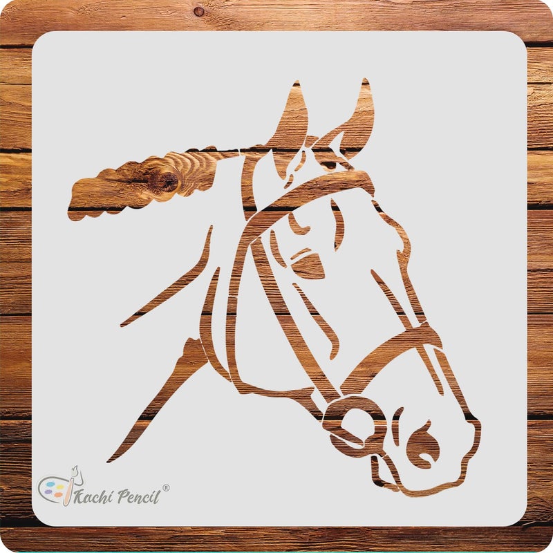 Kachi Pencil Horse Head Stencil for Craft Painting Scrapbooking Size 6 x 6 inch Reusable Stencils for Painting on Wall Fabric Wood and DIY Art Projects