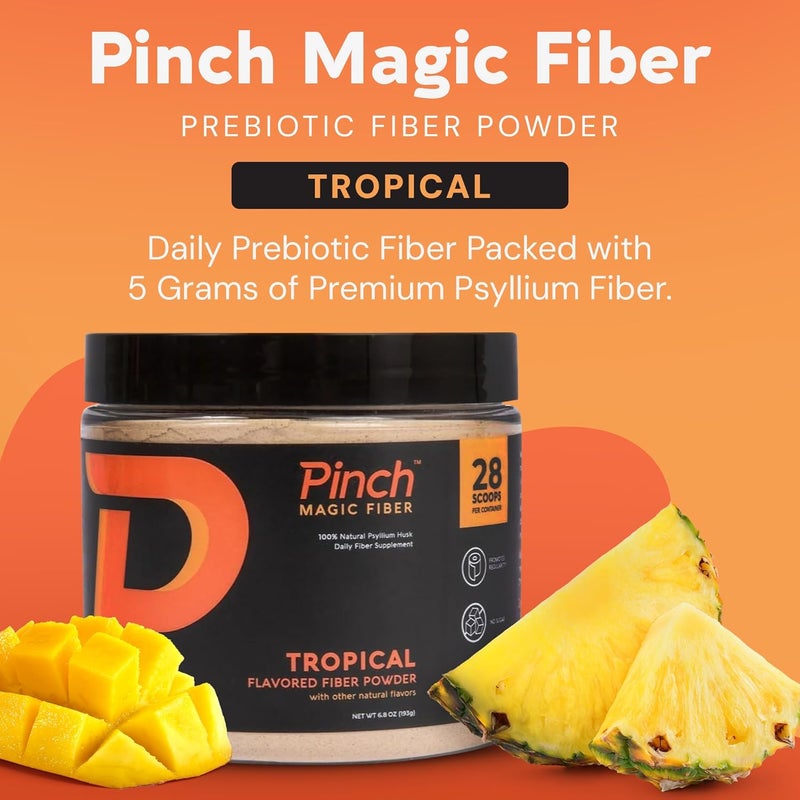 Pinch Magic Fiber Supplement Powder  Tropical Flavored Psyllium Husk Powder for Digestive Health  Gut Support  Sugar Free Supplement for Keto  Vegan Diets  USAMade  28Day Supply - Image 3