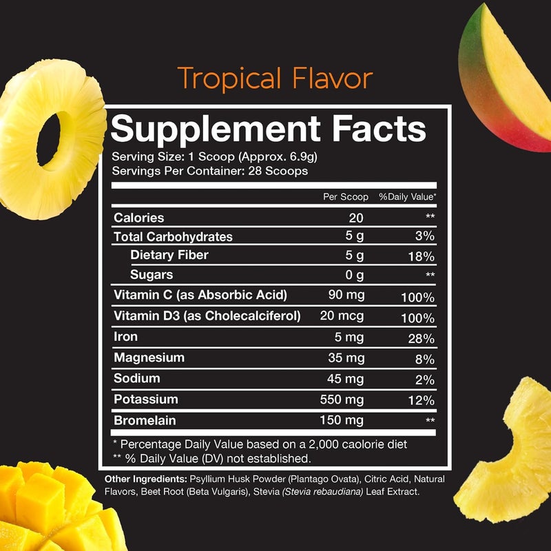Pinch Magic Fiber Supplement Powder  Tropical Flavored Psyllium Husk Powder for Digestive Health  Gut Support  Sugar Free Supplement for Keto  Vegan Diets  USAMade  28Day Supply - Image 4