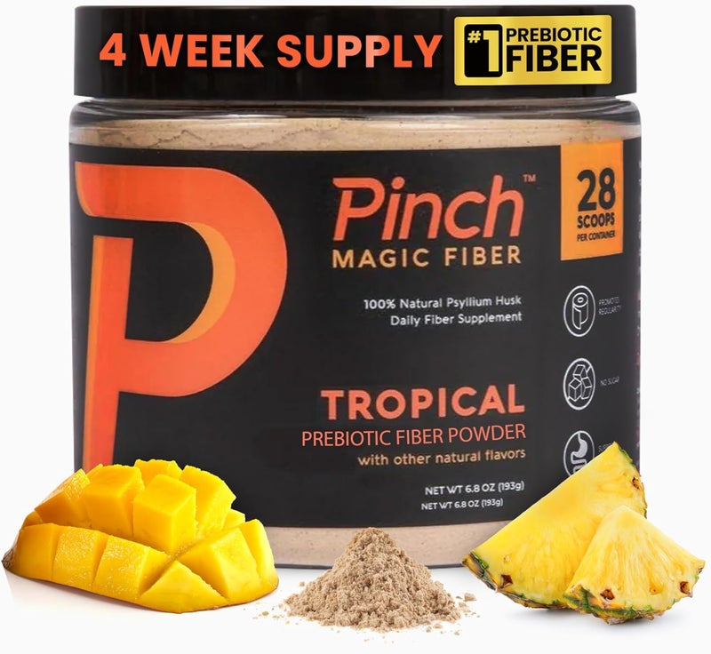 Pinch Magic Fiber Supplement Powder  Tropical Flavored Psyllium Husk Powder for Digestive Health  Gut Support  Sugar Free Supplement for Keto  Vegan Diets  USAMade  28Day Supply - Image 1