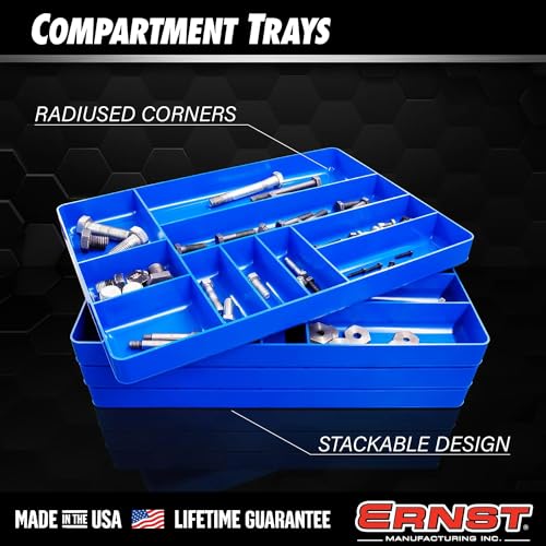 Ernst Manufacturing 10 Compartment Drawer Organizer: Heavy Duty Stackable Tray for Automotive Garage Tool Organization - Low-Profile Toolbox Storage - Nuts and Bolts, Tools, Parts, Easy to Clean - Red - Image 4