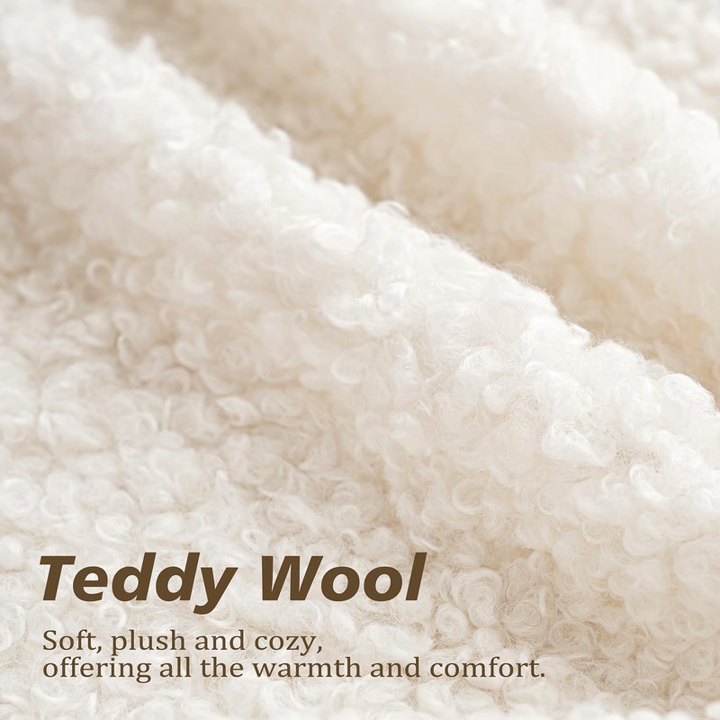 Foindtower Set of 2 Curly Teddy Wool Faux Fur Pillow Covers Decorative Boucle Textured Lumbar Throw Pillow Oblong Accent Pillowcases Sheepskin Cushion Case for for Chair and Couch 12"x20" White - Image 2