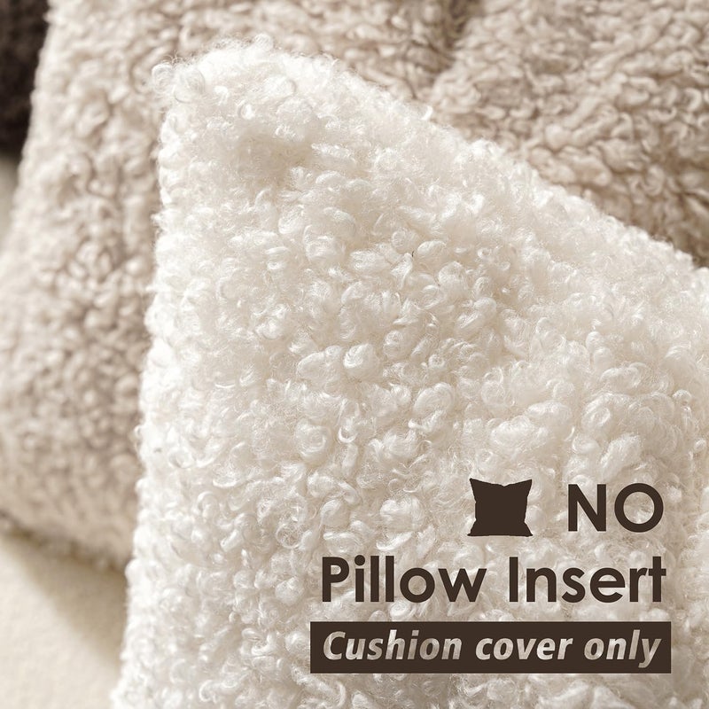 Foindtower Set of 2 Curly Teddy Wool Faux Fur Pillow Covers Decorative Boucle Textured Lumbar Throw Pillow Oblong Accent Pillowcases Sheepskin Cushion Case for for Chair and Couch 12"x20" White - Image 3