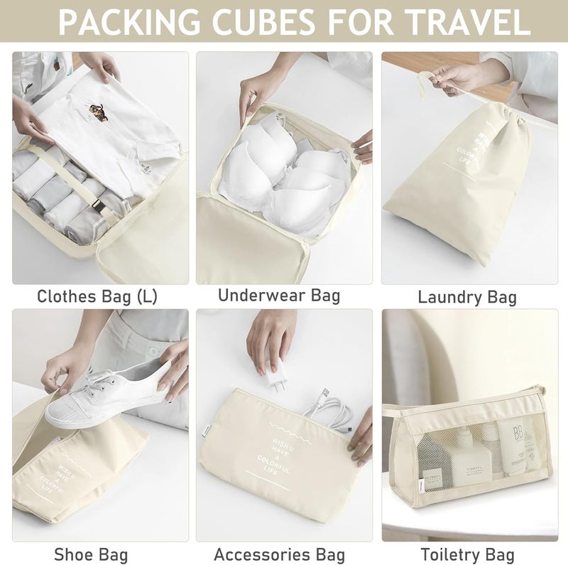 FLYNGO Nylon 8 Pcs Travel Organizer Pouch Packing Cubes For Clothes Space Savers Bags Cosmetics/Underwear/Socks/Shoes Toiletry Bag Laundry Organiser(Beige) - Image 5