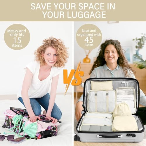 FLYNGO Nylon 8 Pcs Travel Organizer Pouch Packing Cubes For Clothes Space Savers Bags Cosmetics/Underwear/Socks/Shoes Toiletry Bag Laundry Organiser(Beige) - Image 3