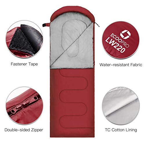 ECOOPRO Warm Weather Sleeping Bag - Portable, Waterproof, Compact Lightweight, Comfort with Compression Sack - Great for Outdoor Camping, Backpacking & Hiking-83 L x 30" W Fits Adults (G-Wine red) - Image 3