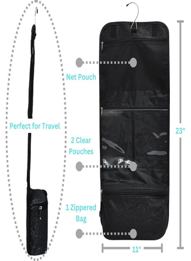 NGIL Glitter Travel Hanging Toiletry Bag for Cheerleaders and Dance Teams, Toiletry Organizer and Toiletry Bag for Women, Cosmetic Travel Bag(Glitter-Black) - Image 5