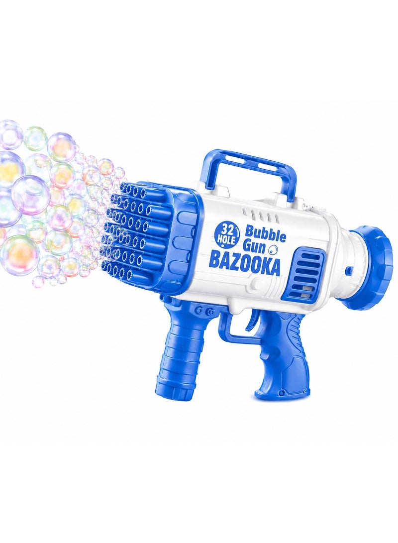 بازوكا مسدس فقاعات أوتوماتيكي للأطفال بـ 32 فتحة - لعبة قاذف فقاعات تعمل بالبطارية مع 32 منفذًا للفقاعات، مسدس فقاعات عالي الإنتاج، لعبة صيفية خارجية للأولاد والبنات، هدية مثالية لحفلات أعياد الميلاد، أزرق وأبيض - Image 5