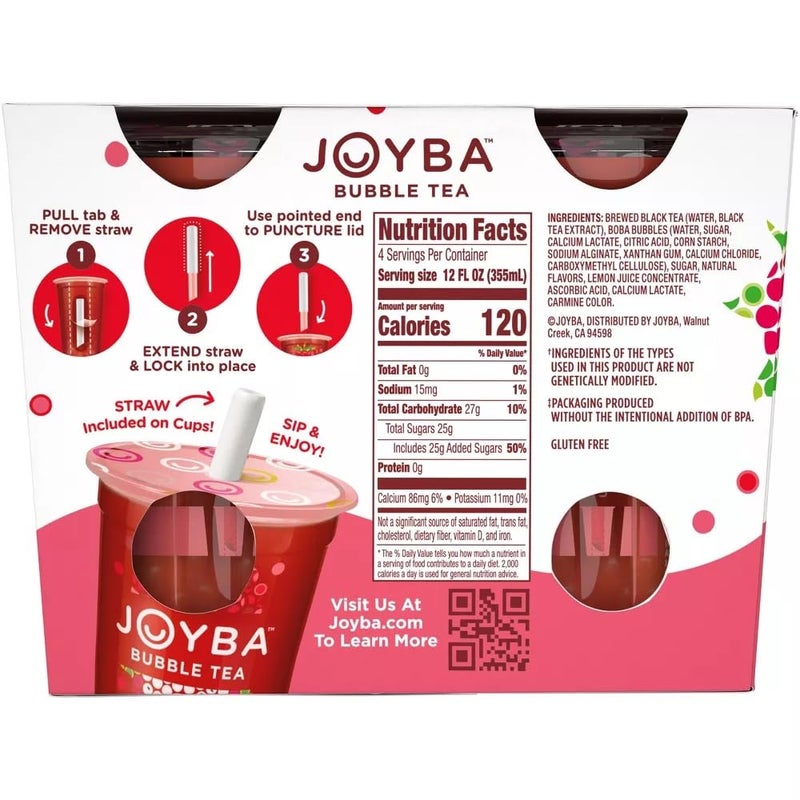 Joyba Raspberry Dragonfruit Black Tea Bubble Tea, 12 fl oz Cup (Pack of 4) - Image 2