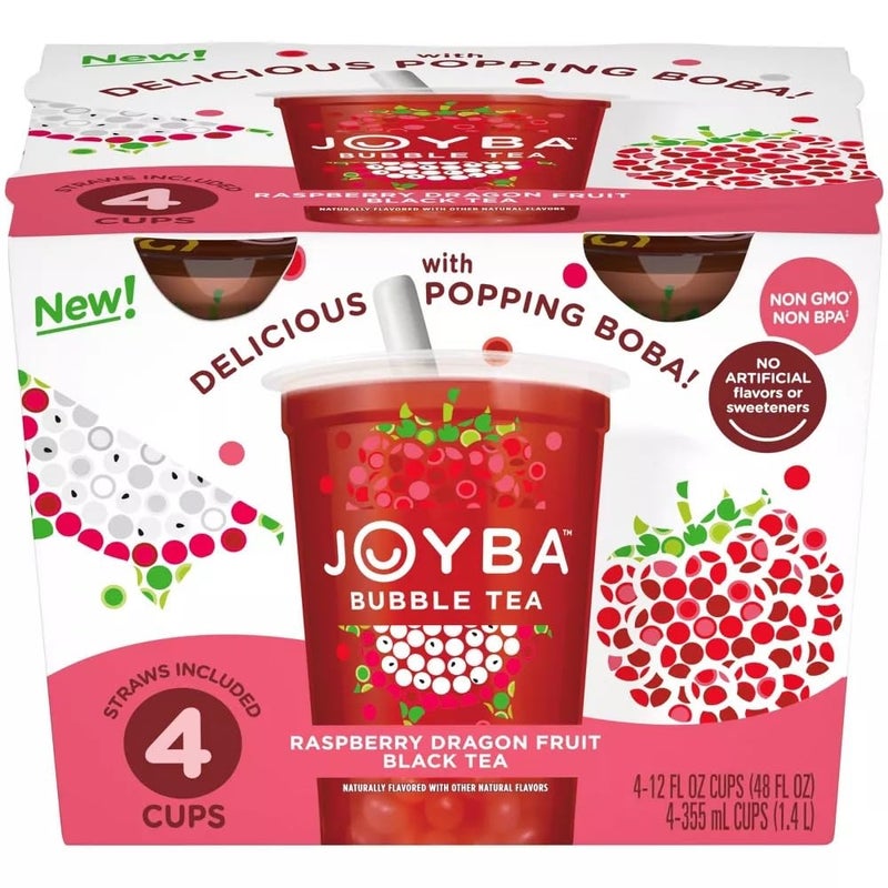 Joyba Raspberry Dragonfruit Black Tea Bubble Tea, 12 fl oz Cup (Pack of 4) - Image 1