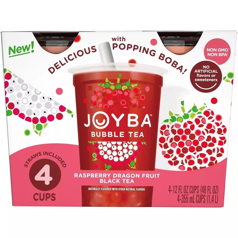 Joyba Raspberry Dragonfruit Black Tea Bubble Tea, 12 fl oz Cup (Pack of 4) - Image 3