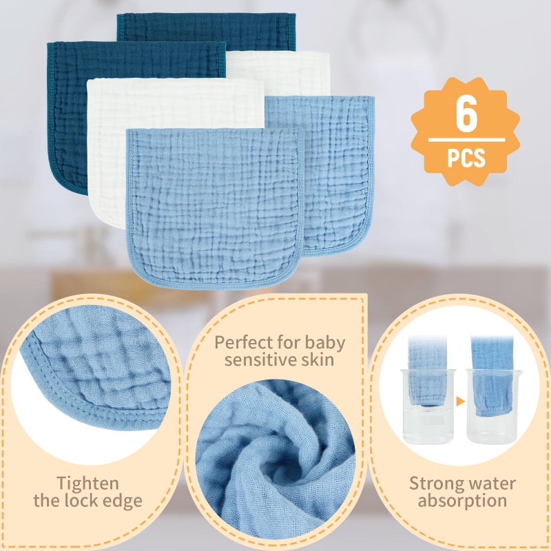 MIGIOL Baby Burp Cloth 100% Cotton Newborn Cotton Muslin Burp Cloth 10x20 inches (White & Blue 6 Pieces) - Image 3