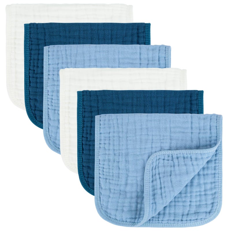 MIGIOL Baby Burp Cloth 100% Cotton Newborn Cotton Muslin Burp Cloth 10x20 inches (White & Blue 6 Pieces) - Image 1