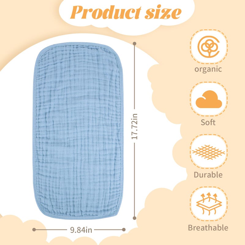 MIGIOL Baby Burp Cloth 100% Cotton Newborn Cotton Muslin Burp Cloth 10x20 inches (White & Blue 6 Pieces) - Image 2