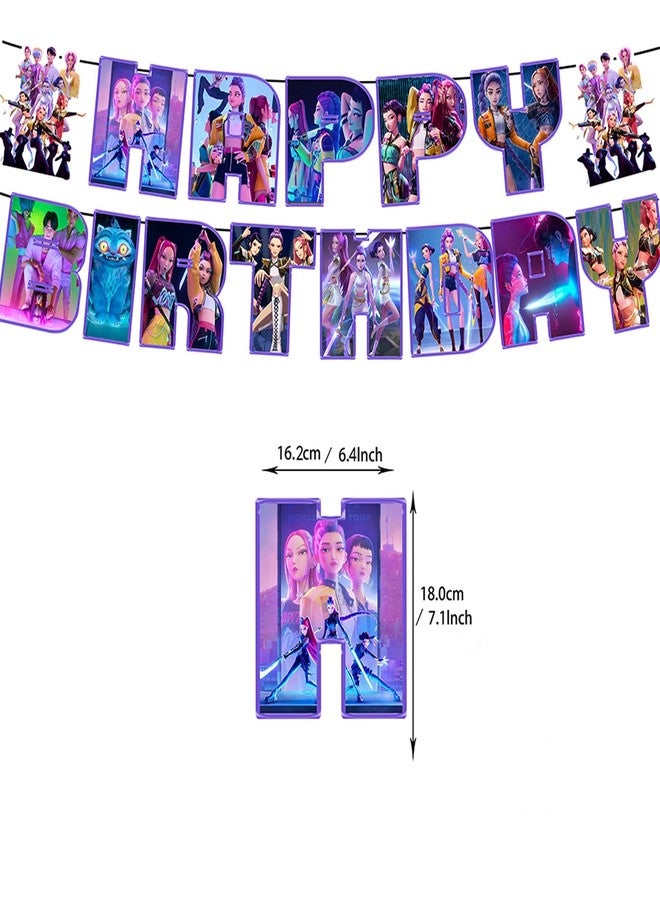 HighMount 44Pcs Demon Movie Hunters Birthday Party Decorations Set - Korean Kpo-p Girls Anime Music Idol Huntrix Band Supplies Include Balloons, Banner, Cake Topper & Cupcake Toppers for Fans Lover Girls Boy - Image 5