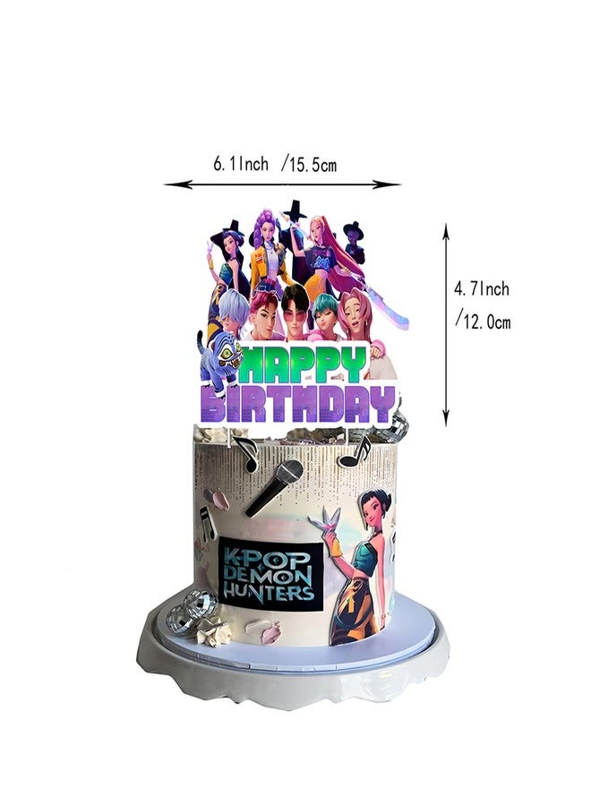 HighMount 44Pcs Demon Movie Hunters Birthday Party Decorations Set - Korean Kpo-p Girls Anime Music Idol Huntrix Band Supplies Include Balloons, Banner, Cake Topper & Cupcake Toppers for Fans Lover Girls Boy - Image 2
