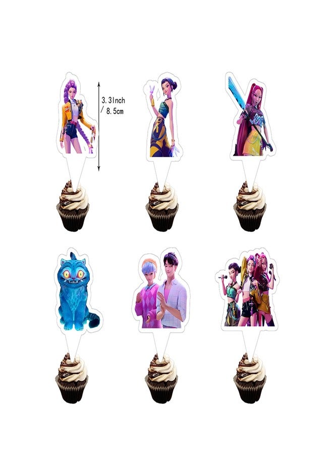 HighMount 44Pcs Demon Movie Hunters Birthday Party Decorations Set - Korean Kpo-p Girls Anime Music Idol Huntrix Band Supplies Include Balloons, Banner, Cake Topper & Cupcake Toppers for Fans Lover Girls Boy - Image 4