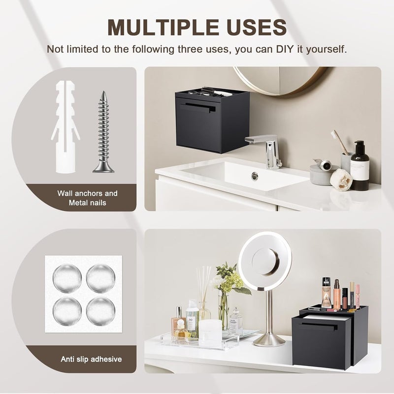 TAINESS Disposable Face Towel Storage Box Compatible with Clean Skin Club Clean Towel XL Acrylic Cosmetic Organizer Container Box Facial Towels Holder with Drawer Wall-Mounted (Black) - Image 5