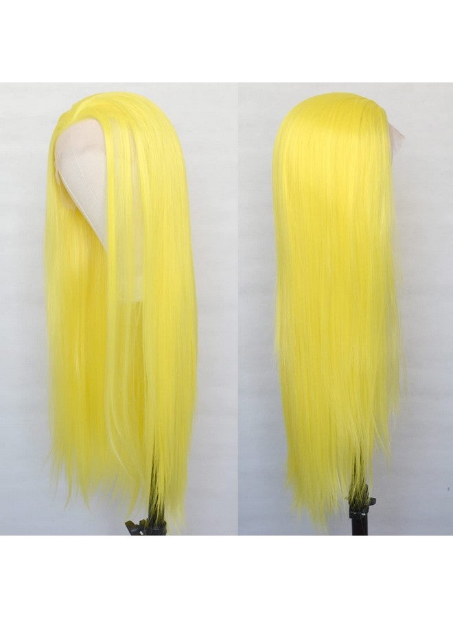 Luwigs Uwigs Yellow Synthetic Lace Front Wigs Silky Straight Lace Wigs Tpart For Women Replacement Wigs Heat Resistant For Cosplay Daily Wear Natural Looking 22Inch - Image 4
