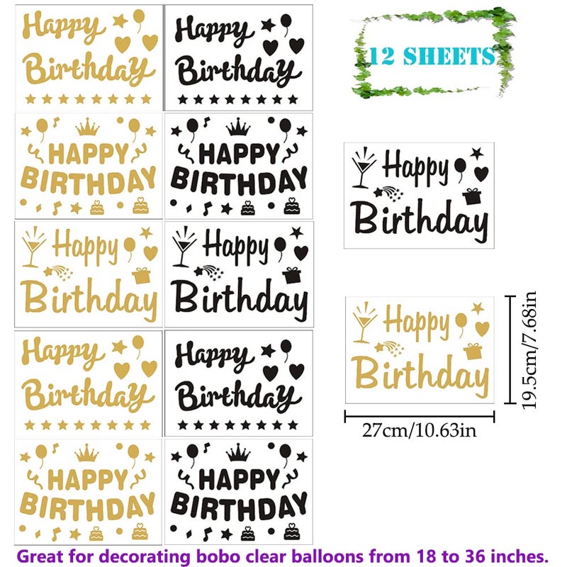 Mimeile Happy Birthday Stickers For Balloons  12 Pieces Bobo Party Balloon Stickers Gold Black Letter Decals Diy Paster Celebration Birthday Party Supplies Gift Box Decoration - Image 3