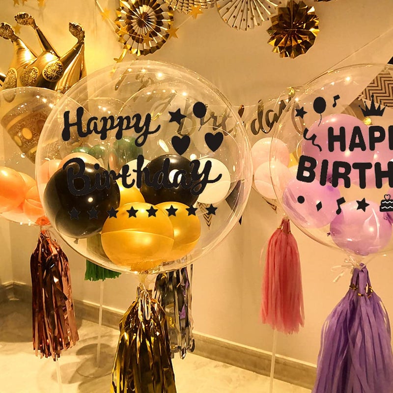 Mimeile Happy Birthday Stickers For Balloons  12 Pieces Bobo Party Balloon Stickers Gold Black Letter Decals Diy Paster Celebration Birthday Party Supplies Gift Box Decoration - Image 4