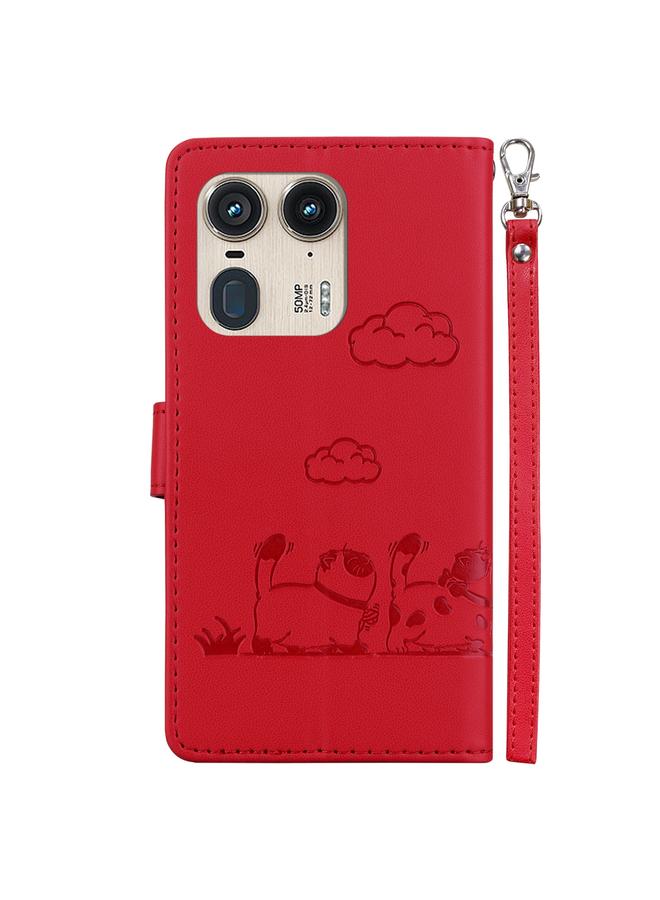 اس-توب جراب لهاتف موتورولا إيدج 50 مصنوع من الجلد بتصميم قطط لطيفة للغاية بتقنية RFID - Image 3